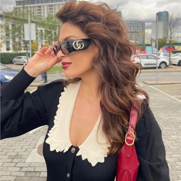 New - Auth Gucci Black Gray Gg0811s 001 Logo Rectangle Unisex Sunglasses - Picture 9 of 16